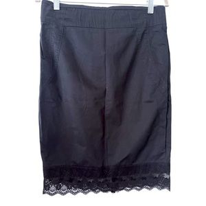 Kenar Black Pencil Skirt with Lace Trim Cotton/ Spandex